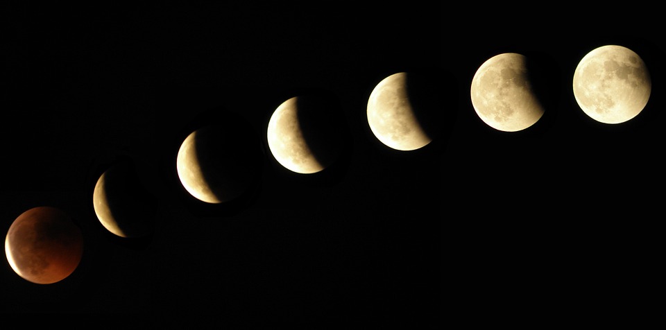 Phases of a the moon shown side-by-side.